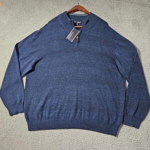 NWT Roundtree & Yorke Pullover Sweater 1/4 Zip Blue Jumper Mens‎ Size 2XL XXL